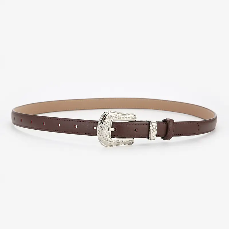 Brown Leather Belt with Gold Buckle for Women - Image 4