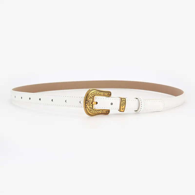 Brown Leather Belt with Gold Buckle for Women - Image 8