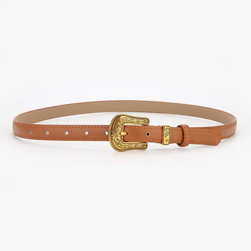 Brown Leather Belt with Gold Buckle for Women - Image 9