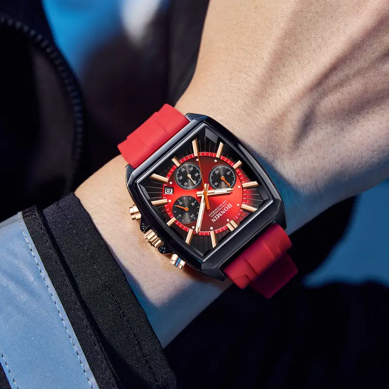 Men's Red Strap Chronograph Watch with 6-Panel Display - Image 6