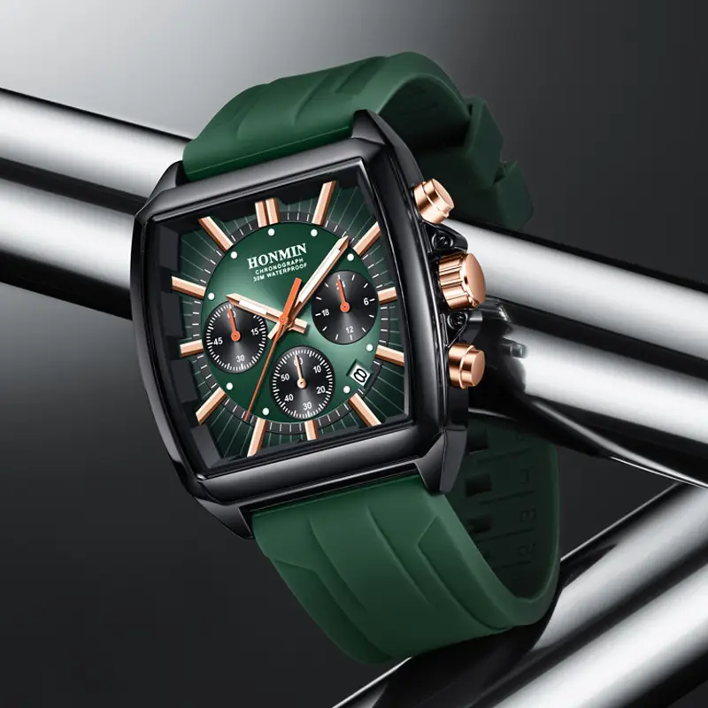 Men's Red Strap Chronograph Watch with 6-Panel Display - Image 7