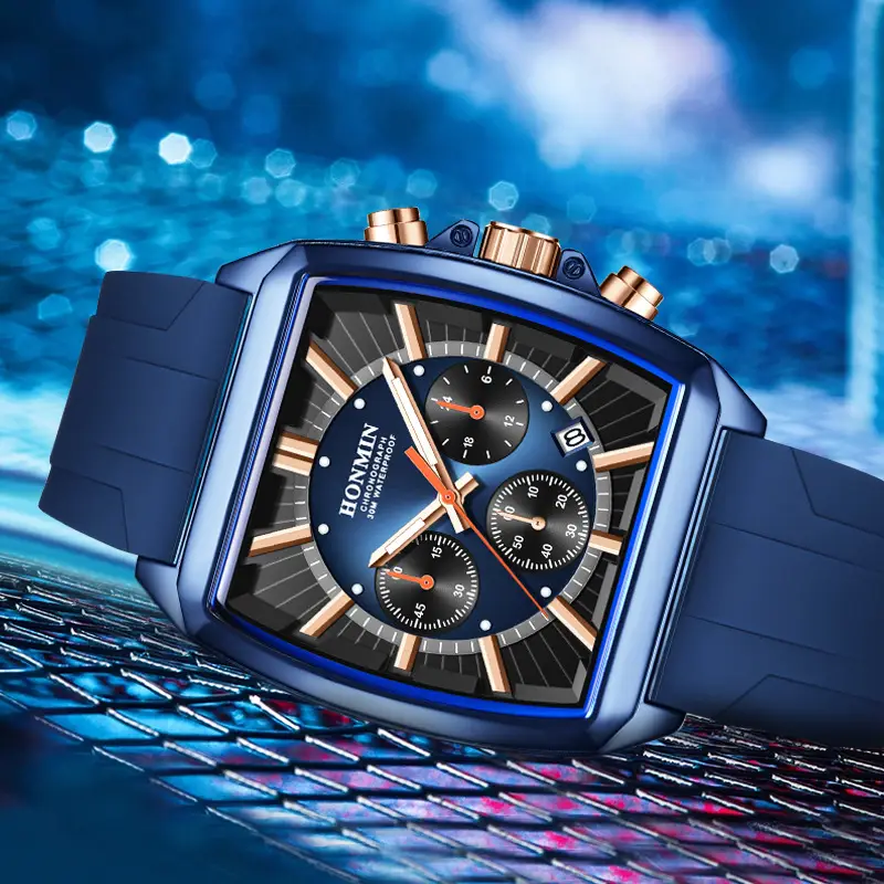 Men's Red Strap Chronograph Watch with 6-Panel Display - Image 8