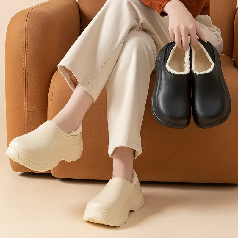 Women Cotton Slippers Warm Fleece Lined Thick Soled - Image 4