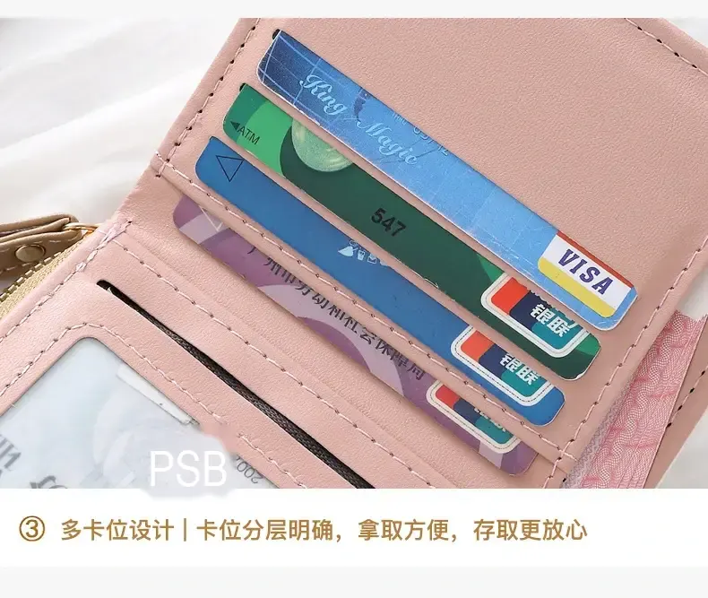 Close-up of the wallet's layered card slots.