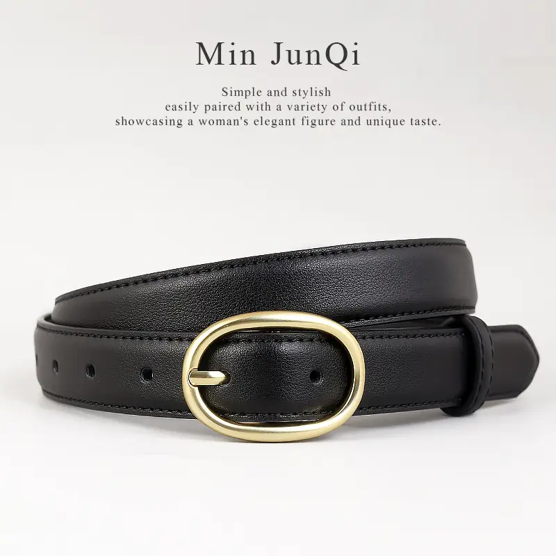 Women Genuine Leather Belt Black Gold Buckle Wholesale - Image 4