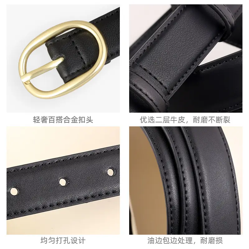 Women Genuine Leather Belt Black Gold Buckle Wholesale - Image 6