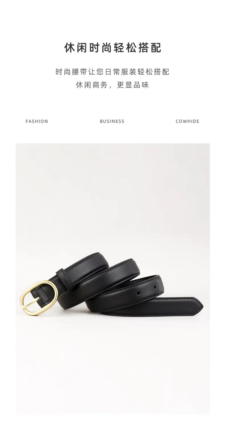Women Genuine Leather Belt Black Gold Buckle Wholesale — feature 9