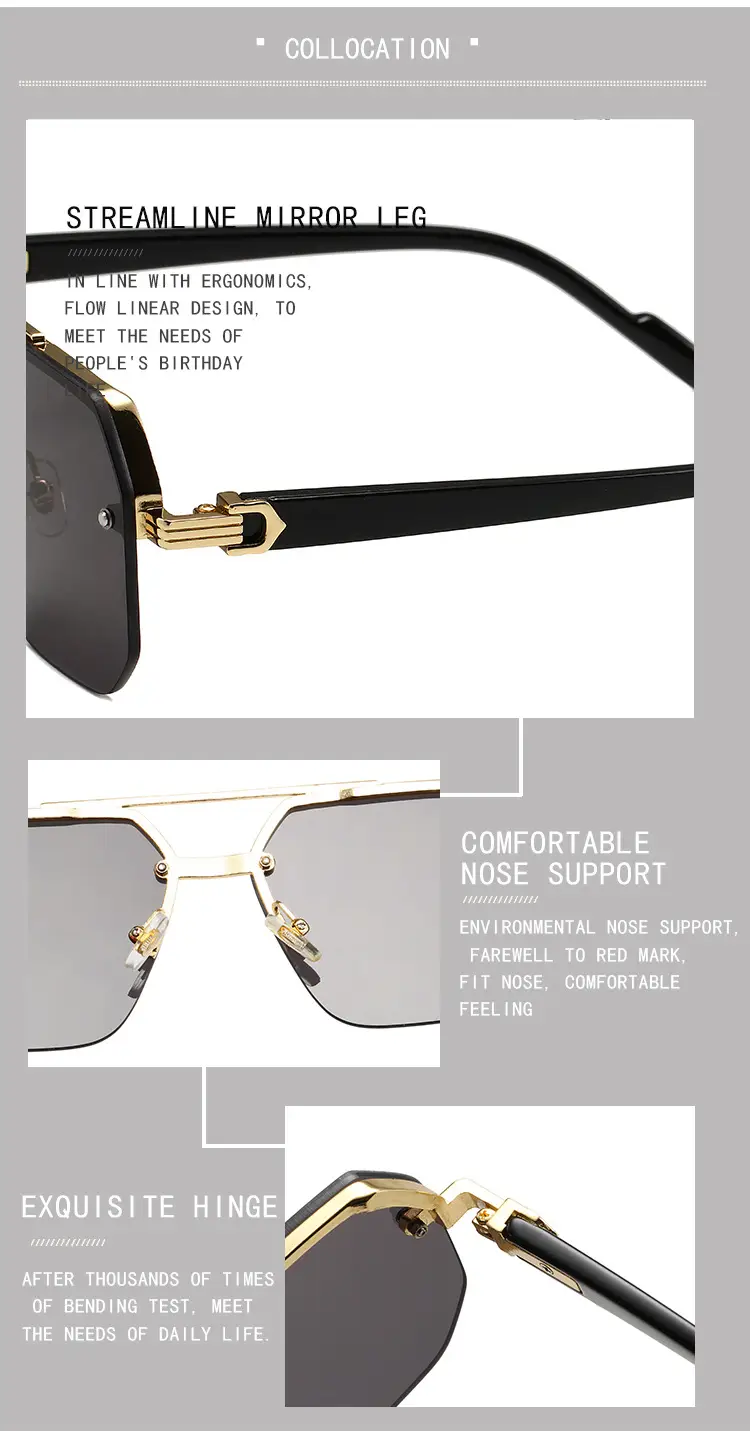 2024 Square Aviator Sunglasses European American Half Frame — feature 16