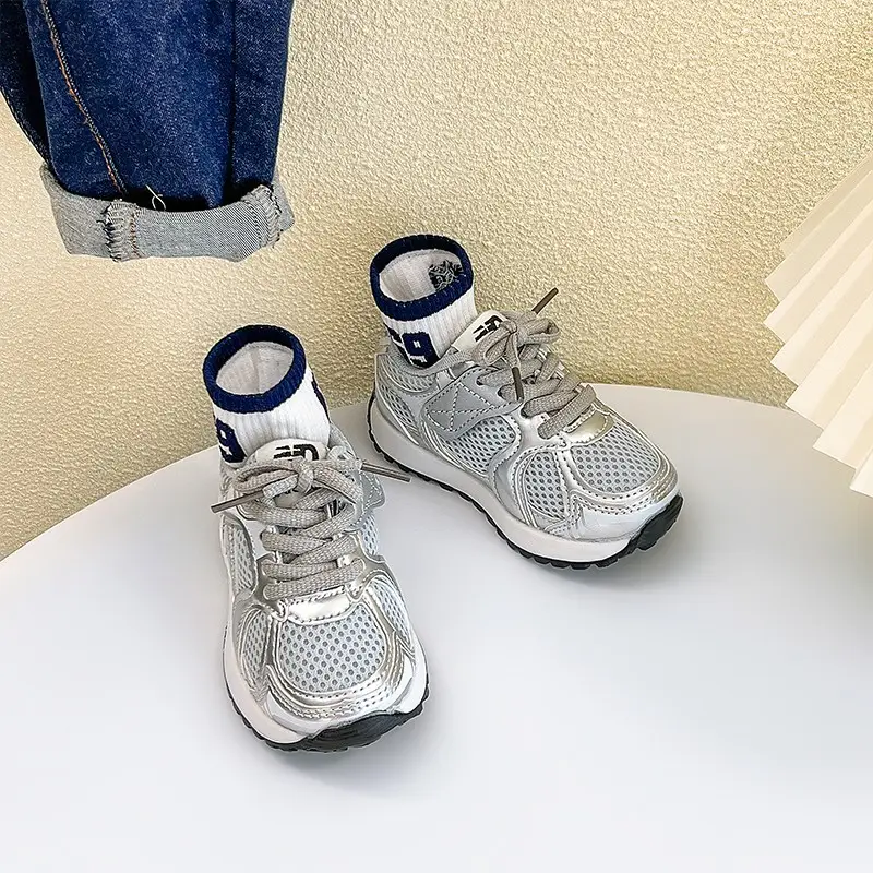 2024 Silver Mesh Baby Sneakers Non-Slip Soles