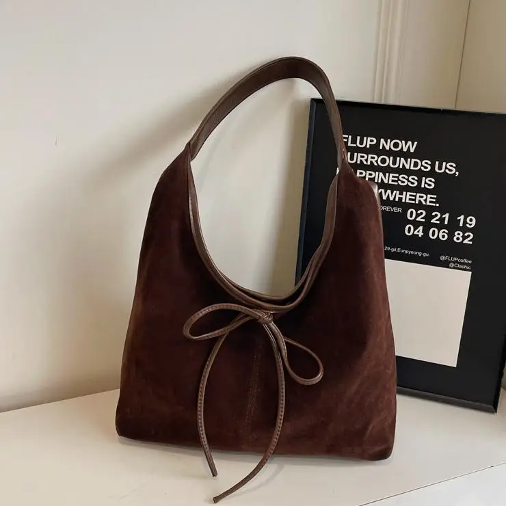 Women's Suede Shoulder Bag Brown Large Capacity - Image 5