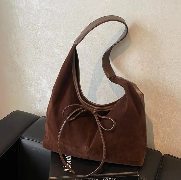 Women's Suede Shoulder Bag Brown Large Capacity - Image 6