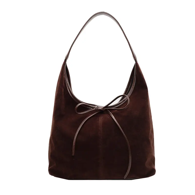 Women's Suede Shoulder Bag Brown Large Capacity - Image 9