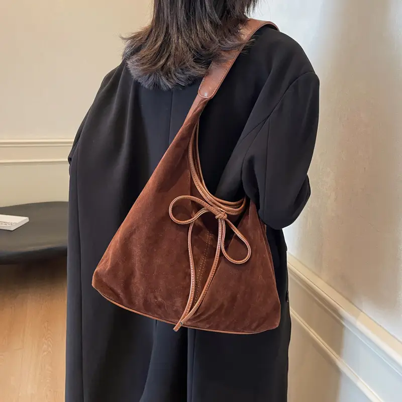 Women's Suede Shoulder Bag Brown Large Capacity - Image 2