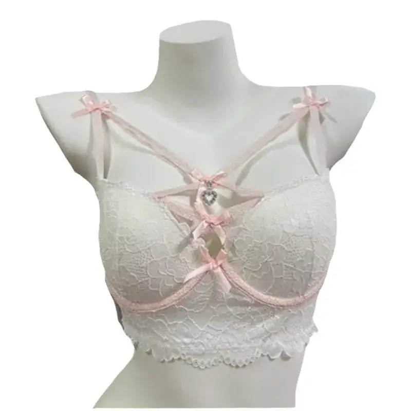 Pink Lace Push-Up Bra Set with Heart Pendant - Image 14