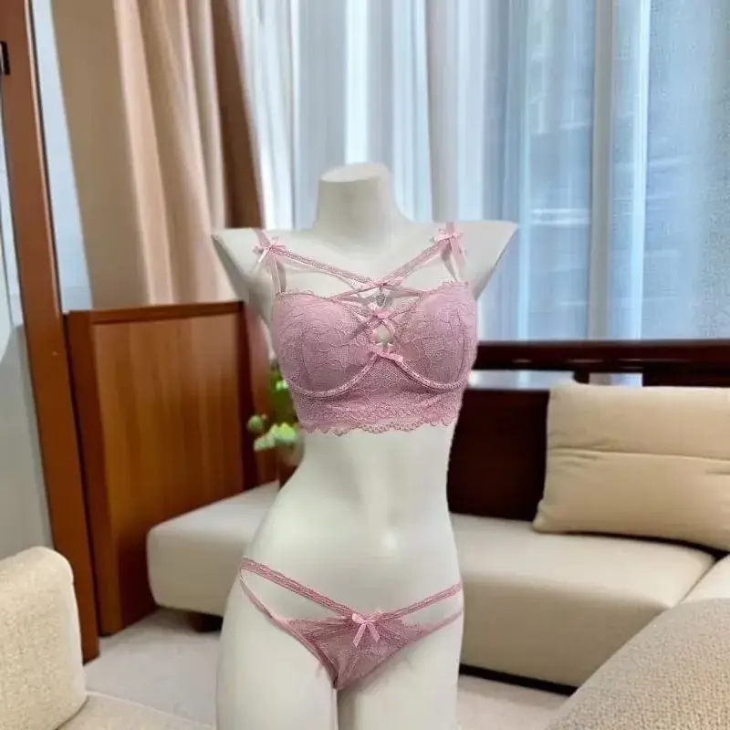 Pink Lace Push-Up Bra Set with Heart Pendant - Image 3