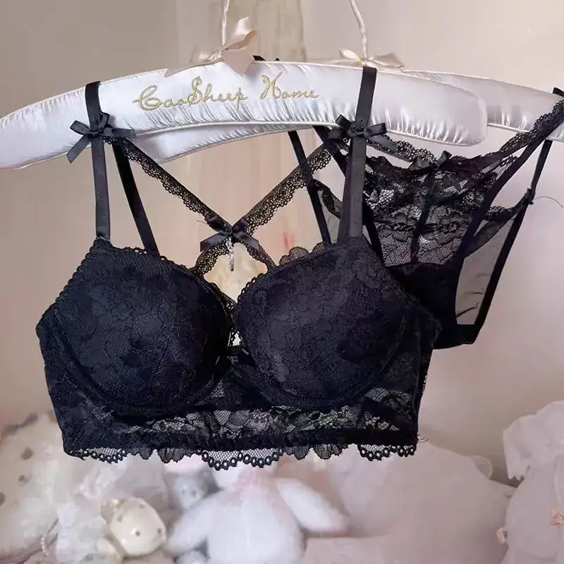 Pink Lace Push-Up Bra Set with Heart Pendant - Image 5