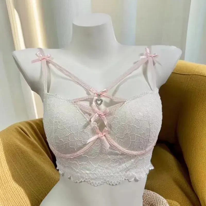 Pink Lace Push-Up Bra Set with Heart Pendant - Image 6