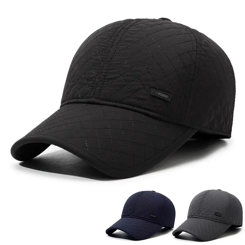 Black Fleece Lined Winter Ear Protection Cap for Men