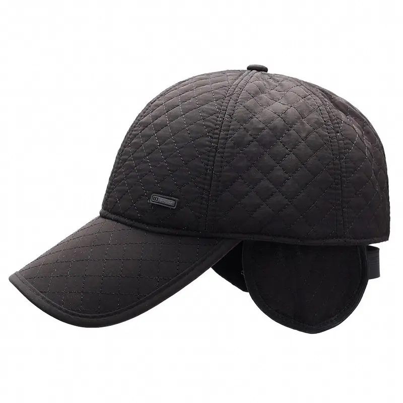 Black Fleece Lined Winter Ear Protection Cap for Men
