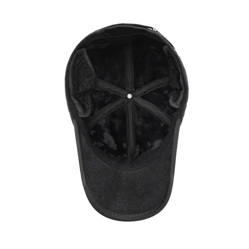 Black Fleece Lined Winter Ear Protection Cap for Men