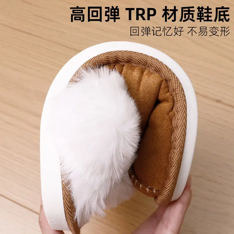 Cross-border Mao Mouth Slippers Temhiyin Home Non-slip TPR Bottom Fashionable Simple Mao Mouth Slippers Cotton Slippers for Women
