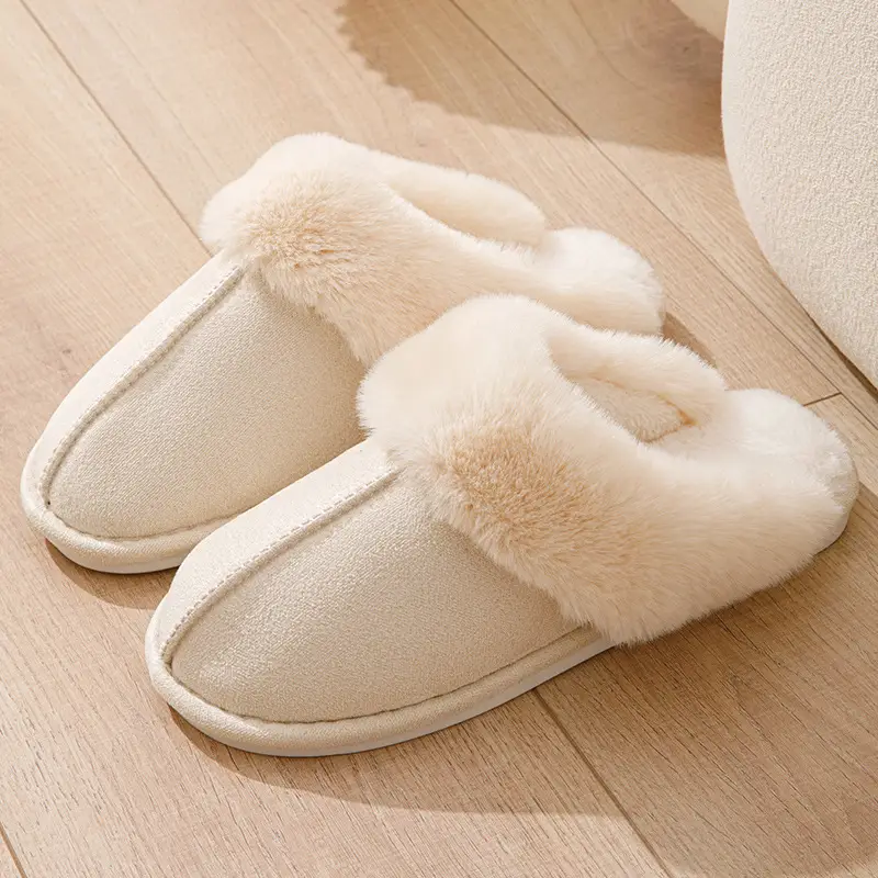 Cross-border Mao Mouth Slippers Temhiyin Home Non-slip TPR Bottom Fashionable Simple Mao Mouth Slippers Cotton Slippers for Women