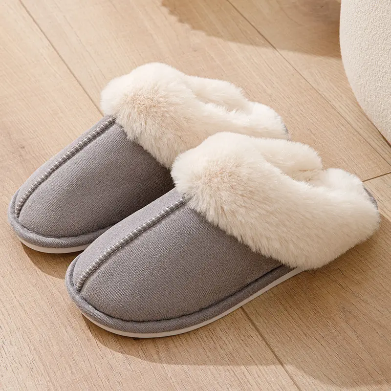 Cross-border Mao Mouth Slippers Temhiyin Home Non-slip TPR Bottom Fashionable Simple Mao Mouth Slippers Cotton Slippers for Women