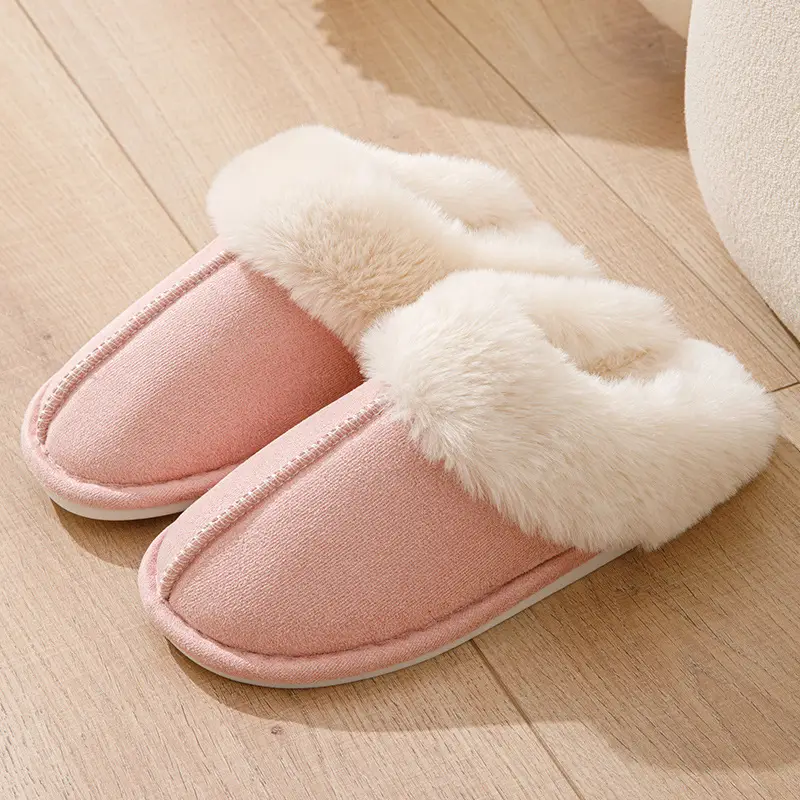 Cross-border Mao Mouth Slippers Temhiyin Home Non-slip TPR Bottom Fashionable Simple Mao Mouth Slippers Cotton Slippers for Women