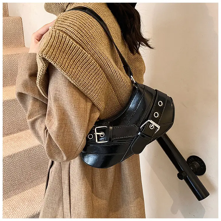 Women's White Leather Shoulder Bag with Buckle Strap — feature 12