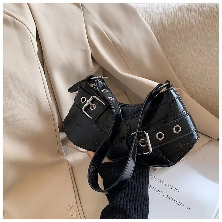 Women's White Leather Shoulder Bag with Buckle Strap — feature 16