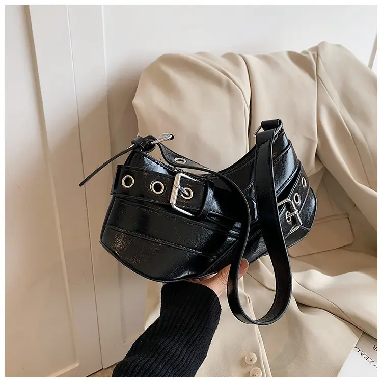 Women's White Leather Shoulder Bag with Buckle Strap — feature 17