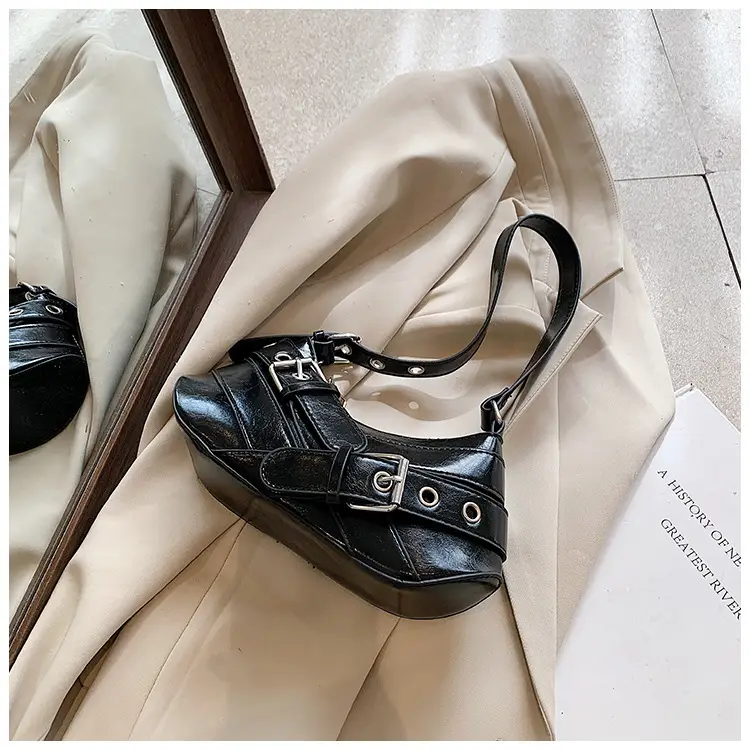 Women's White Leather Shoulder Bag with Buckle Strap — feature 19