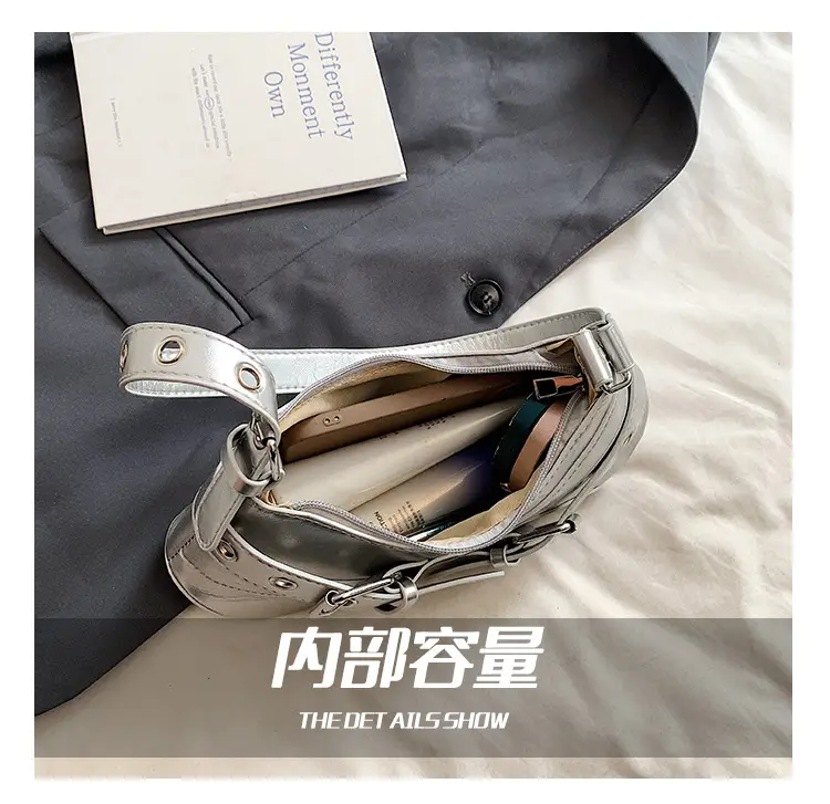Women's White Leather Shoulder Bag with Buckle Strap — feature 2