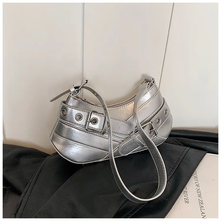 Women's White Leather Shoulder Bag with Buckle Strap — feature 21
