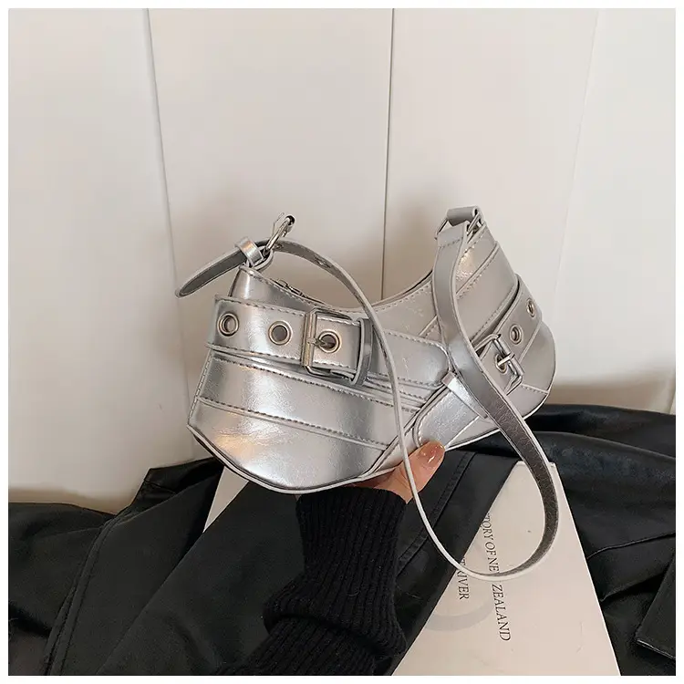 Women's White Leather Shoulder Bag with Buckle Strap — feature 22