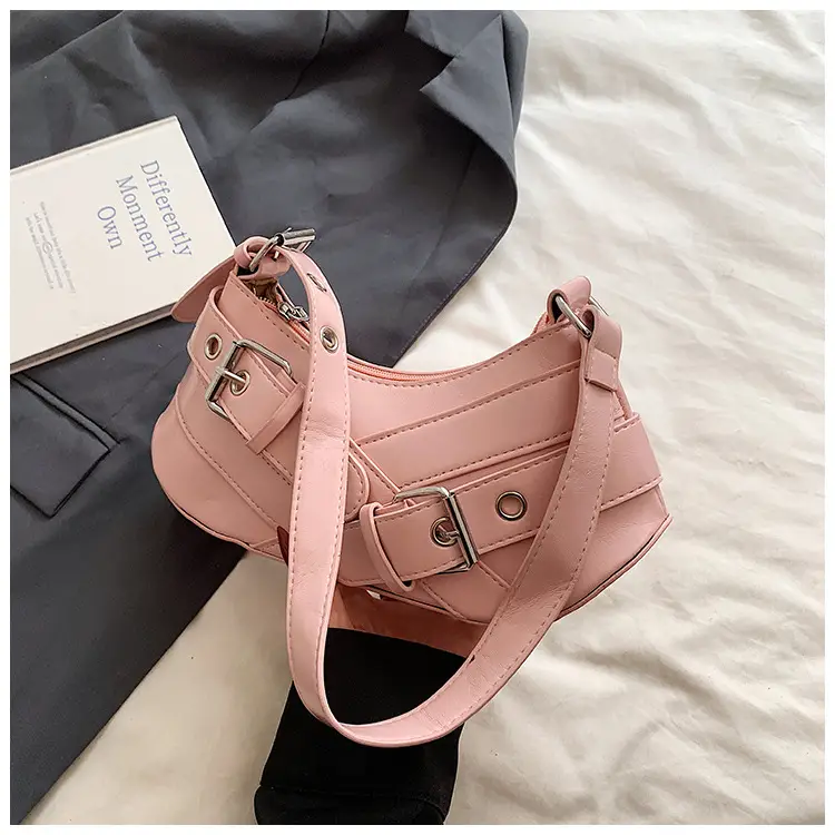 Women's White Leather Shoulder Bag with Buckle Strap — feature 29
