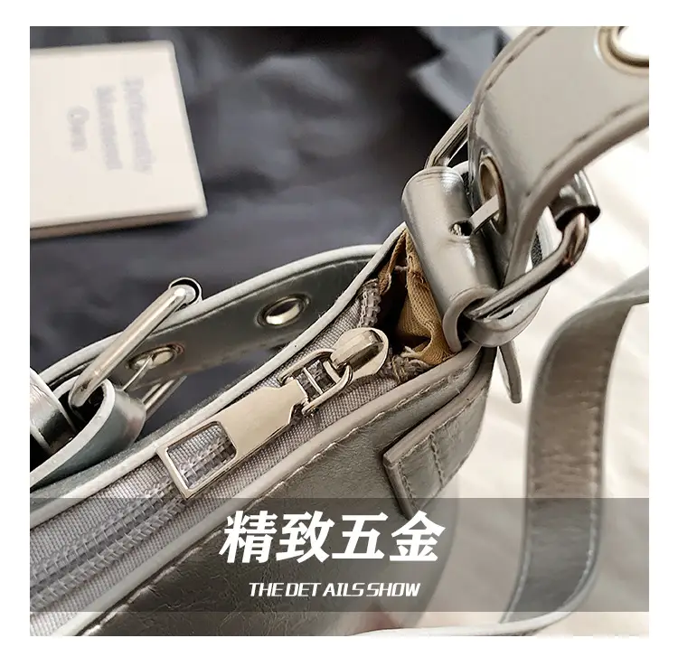 Women's White Leather Shoulder Bag with Buckle Strap — feature 3