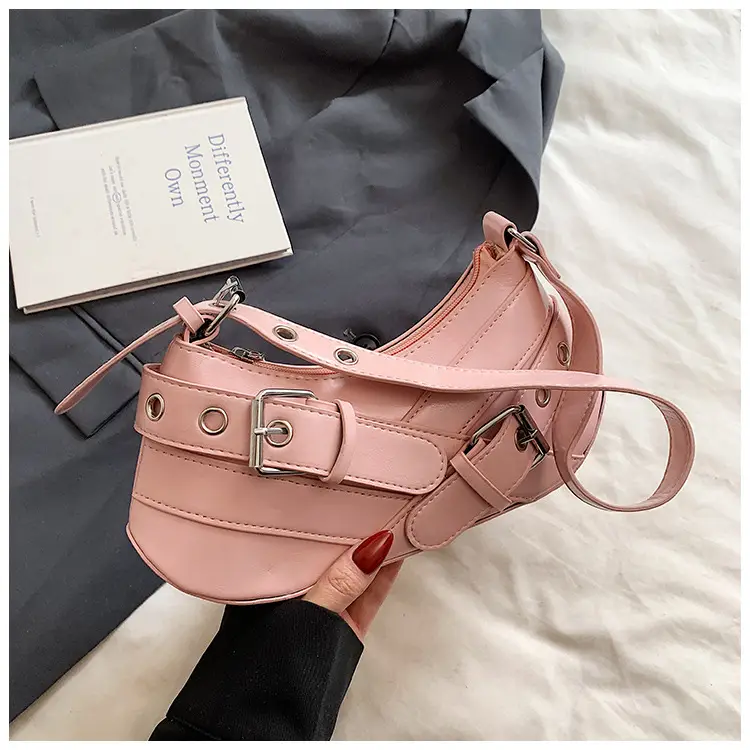 Women's White Leather Shoulder Bag with Buckle Strap — feature 30
