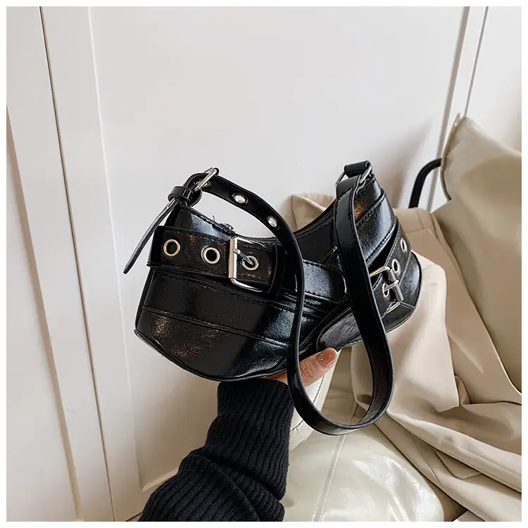 Women's White Leather Shoulder Bag with Buckle Strap — feature 31