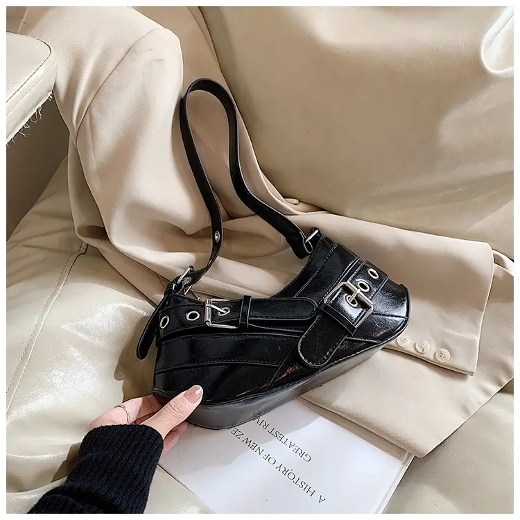 Women's White Leather Shoulder Bag with Buckle Strap — feature 32