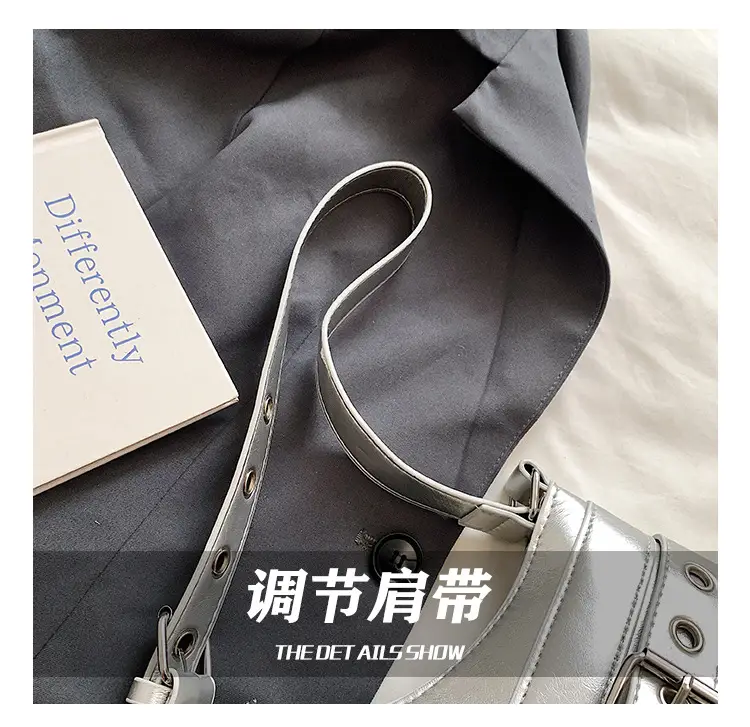 Women's White Leather Shoulder Bag with Buckle Strap — feature 5