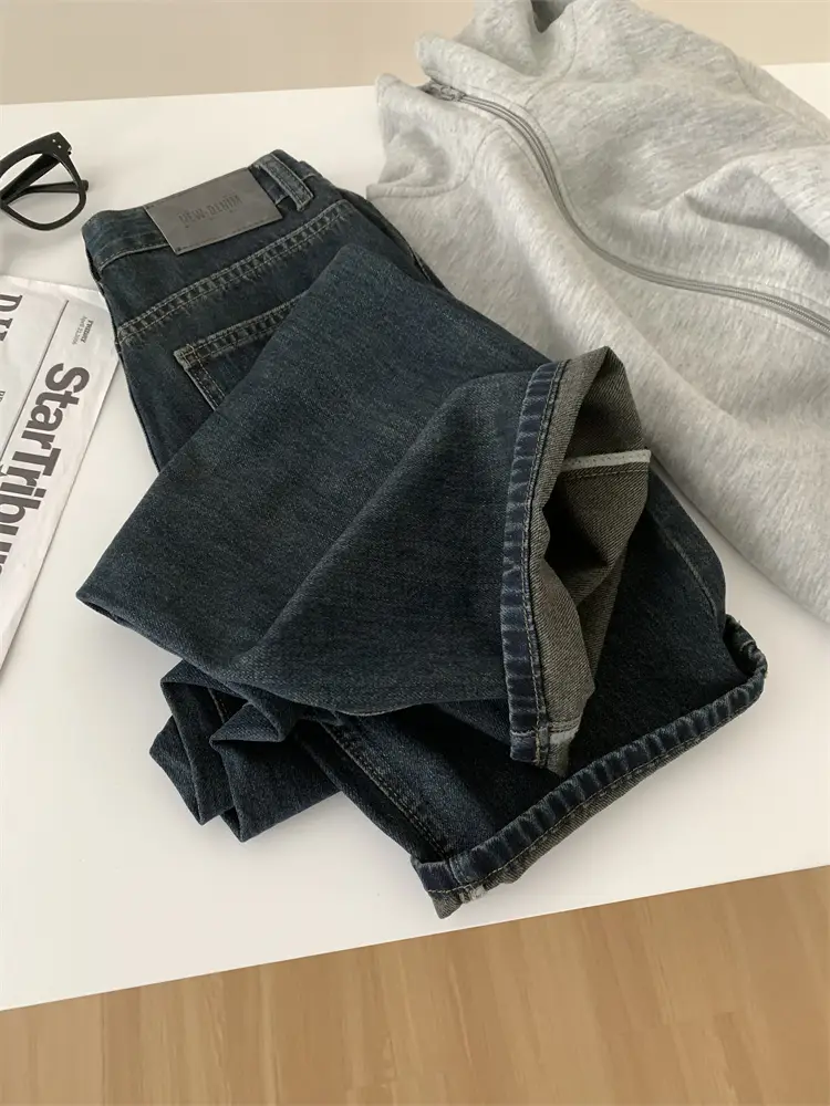 Women Dark Blue Old High Waist Jeans 2024 Spring — feature 12