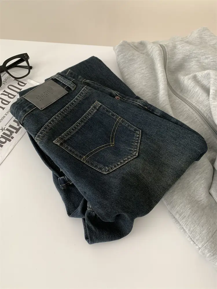 Women Dark Blue Old High Waist Jeans 2024 Spring — feature 13