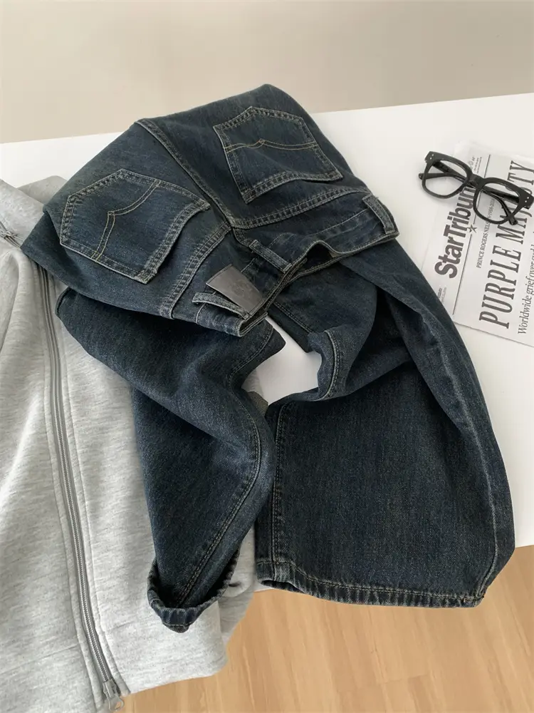 Women Dark Blue Old High Waist Jeans 2024 Spring — feature 16