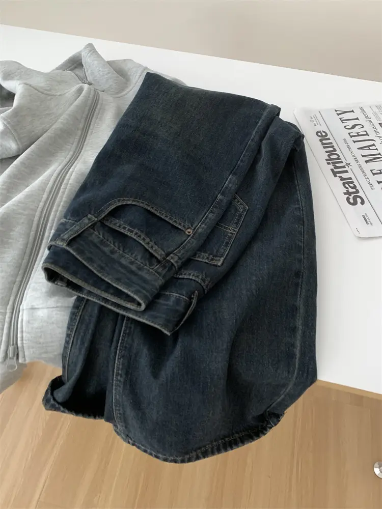 Women Dark Blue Old High Waist Jeans 2024 Spring — feature 17