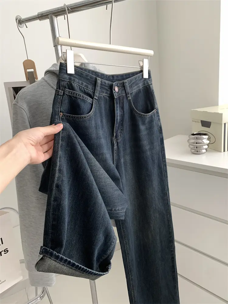 Women Dark Blue Old High Waist Jeans 2024 Spring — feature 19