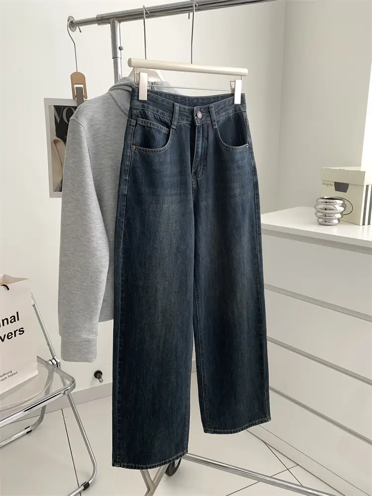 Women Dark Blue Old High Waist Jeans 2024 Spring — feature 20