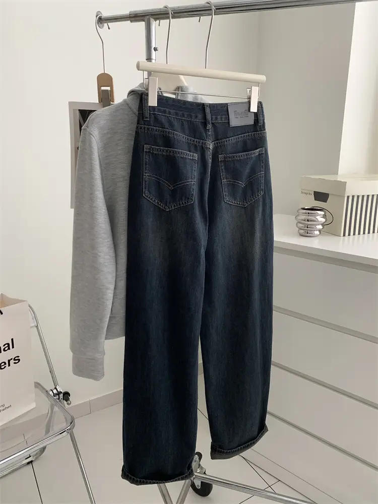 Women Dark Blue Old High Waist Jeans 2024 Spring — feature 21