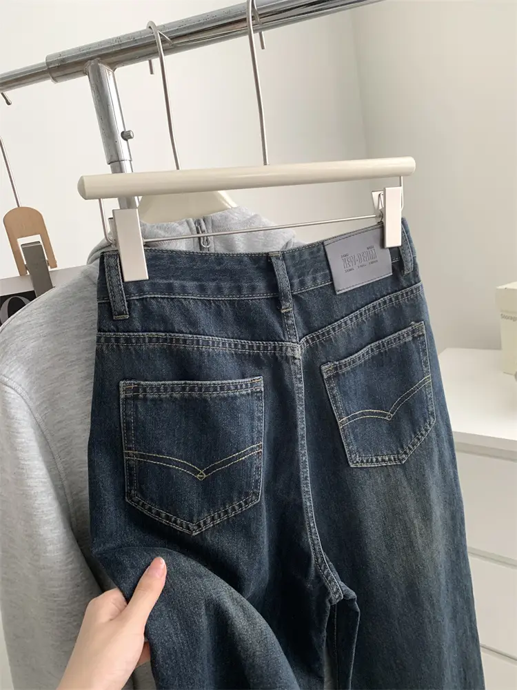 Women Dark Blue Old High Waist Jeans 2024 Spring — feature 22