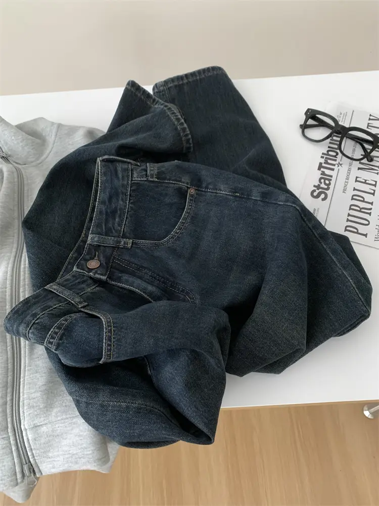 Women Dark Blue Old High Waist Jeans 2024 Spring — feature 3